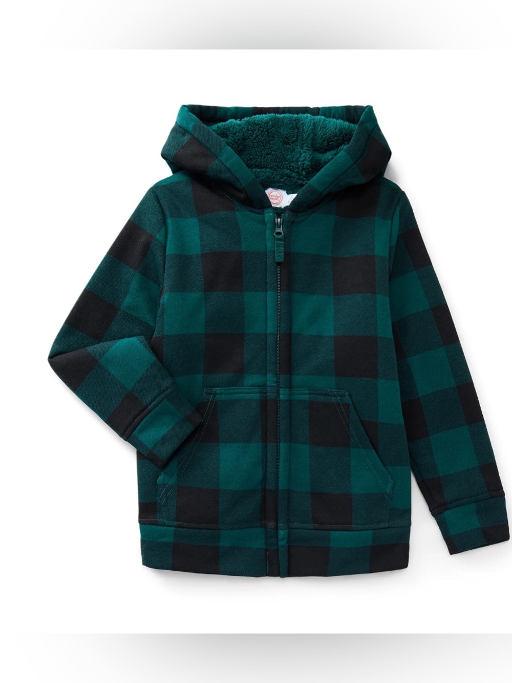 wonder nation Green and Black Buffalo Plaid Hooded Zip Jacket